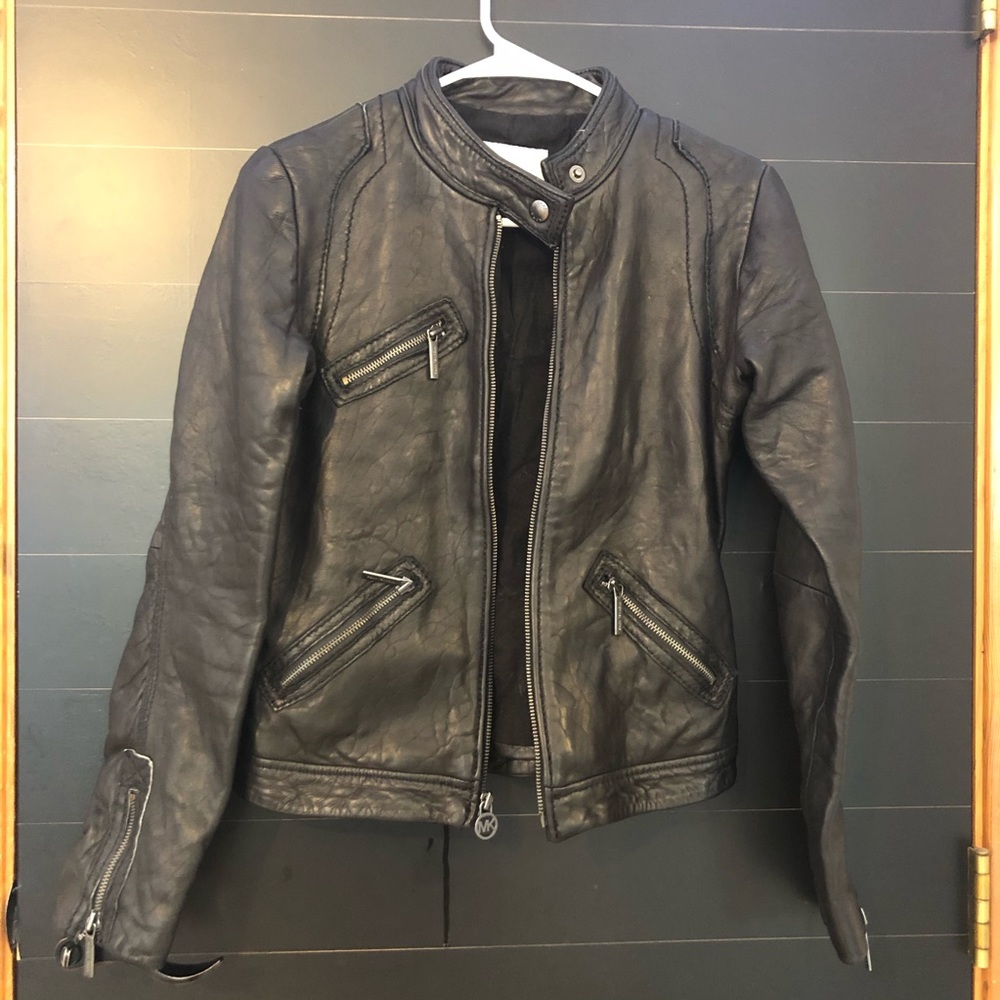 Michael Kors Black Leather Biker Jacket.